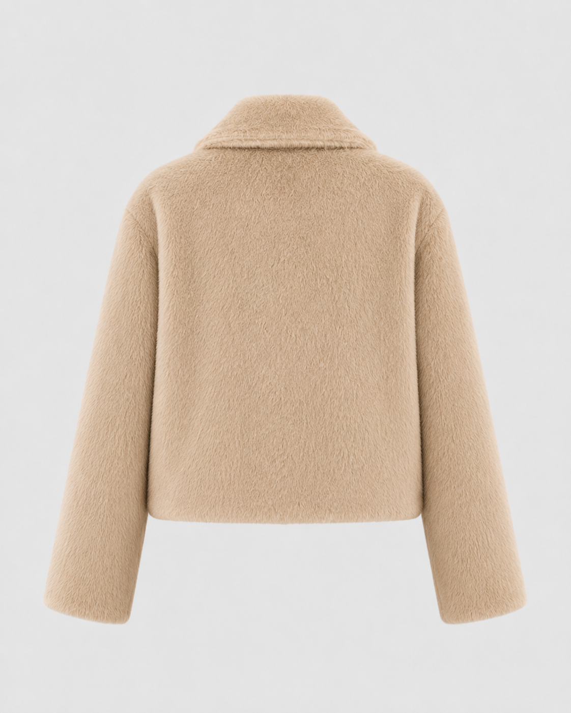 Women's Fur Jacket - Cropped Wide Collar Long Sleeve