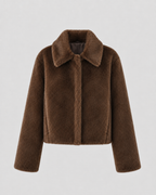 Women's Fur Jacket - Cropped Wide Collar Long Sleeve