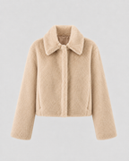 Women's Fur Jacket - Cropped Wide Collar Long Sleeve