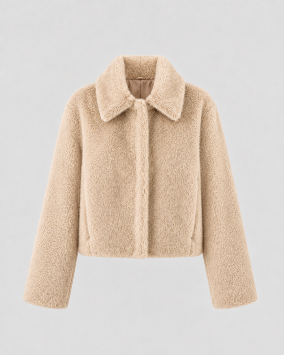 Women's Fur Jacket - Cropped Wide Collar Long Sleeve