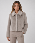 Women's Fur Jacket - Cropped Wide Collar Long Sleeve