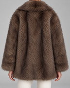 Women's Fur Jacket - Oversized Shawl Collar Hip Length
