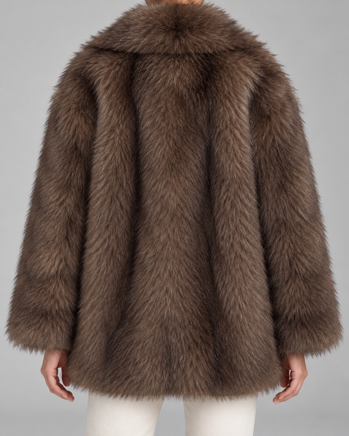 Women's Fur Jacket - Oversized Shawl Collar Hip Length