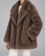 Women's Fur Jacket - Oversized Shawl Collar Hip Length