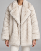 Women's Fur Jacket - Oversized Shawl Collar Hip Length