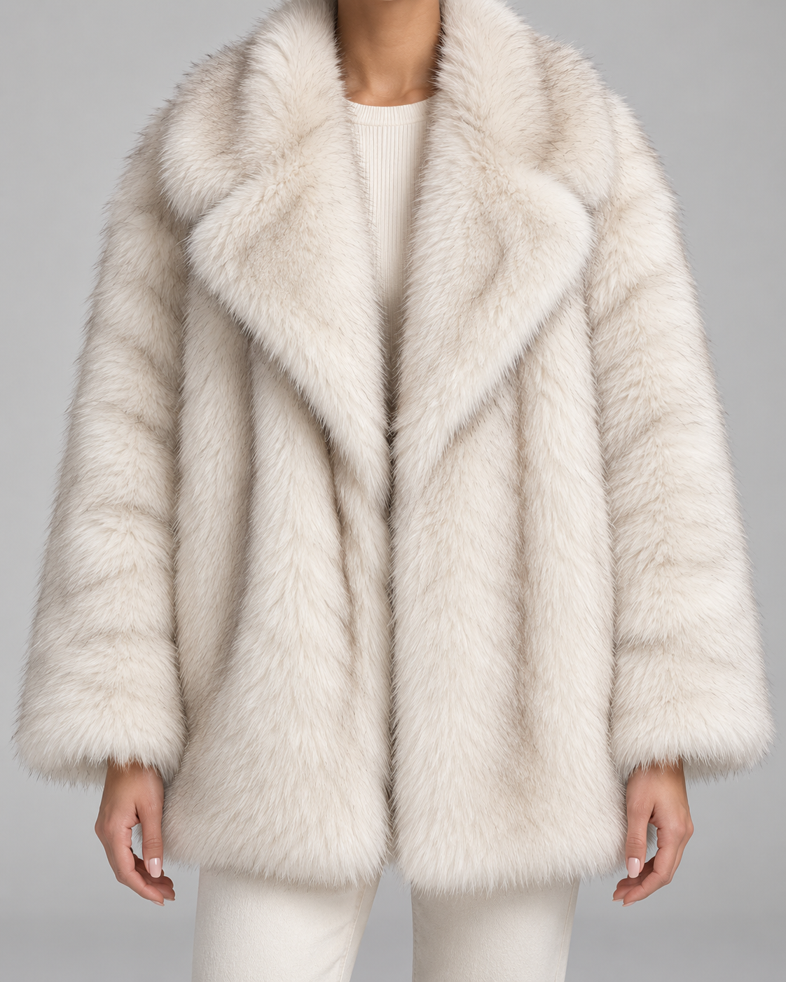 Women's Fur Jacket - Oversized Shawl Collar Hip Length