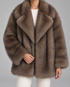 Women's Fur Jacket - Oversized Shawl Collar Hip Length