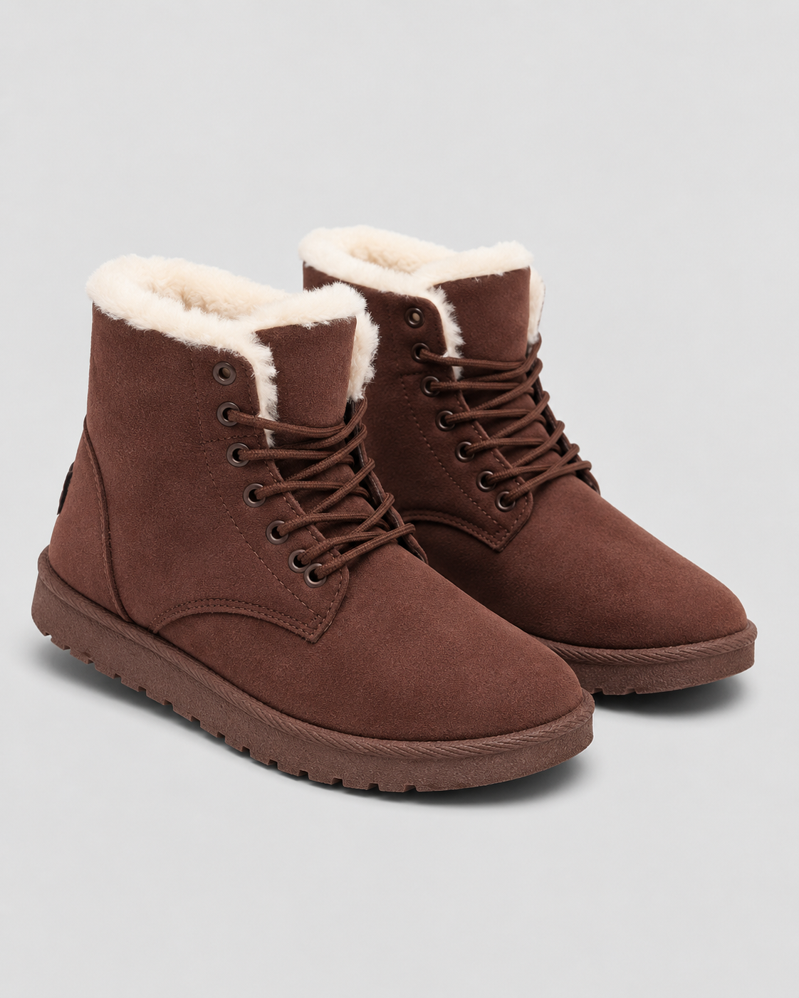Women's Fur-Lined Lace-Up Ankle Boots - Suede-Look Winter Style