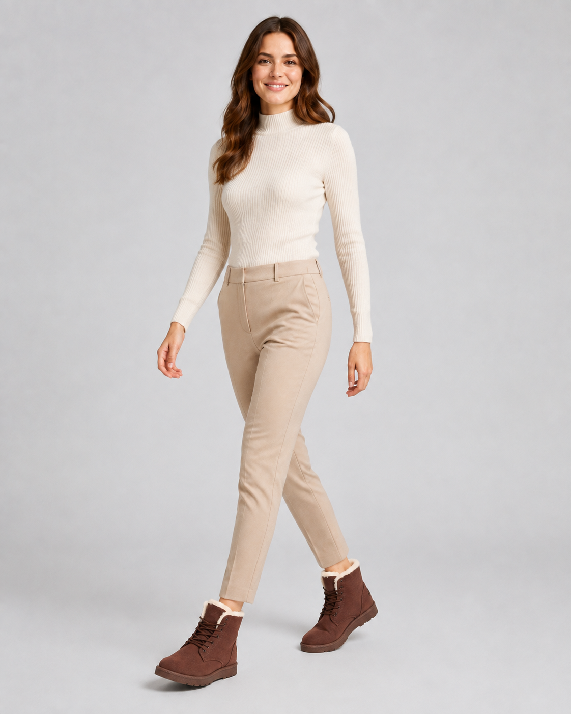 Women's Fur-Lined Lace-Up Ankle Boots - Suede-Look Winter Style