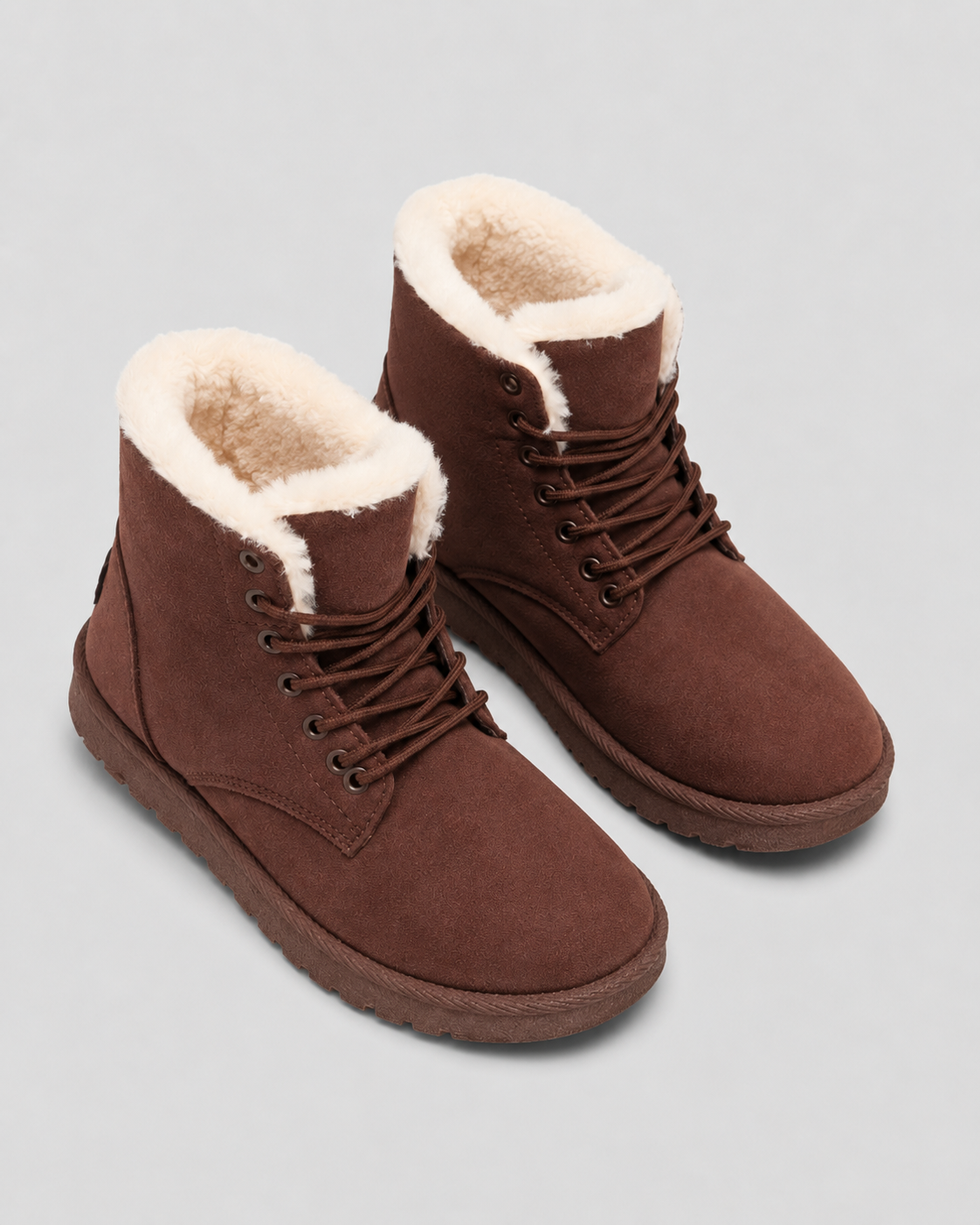 Women's Fur-Lined Lace-Up Ankle Boots - Suede-Look Winter Style
