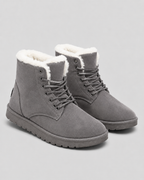 Women's Fur-Lined Lace-Up Ankle Boots - Suede-Look Winter Style
