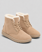 Women's Fur-Lined Lace-Up Ankle Boots - Suede-Look Winter Style