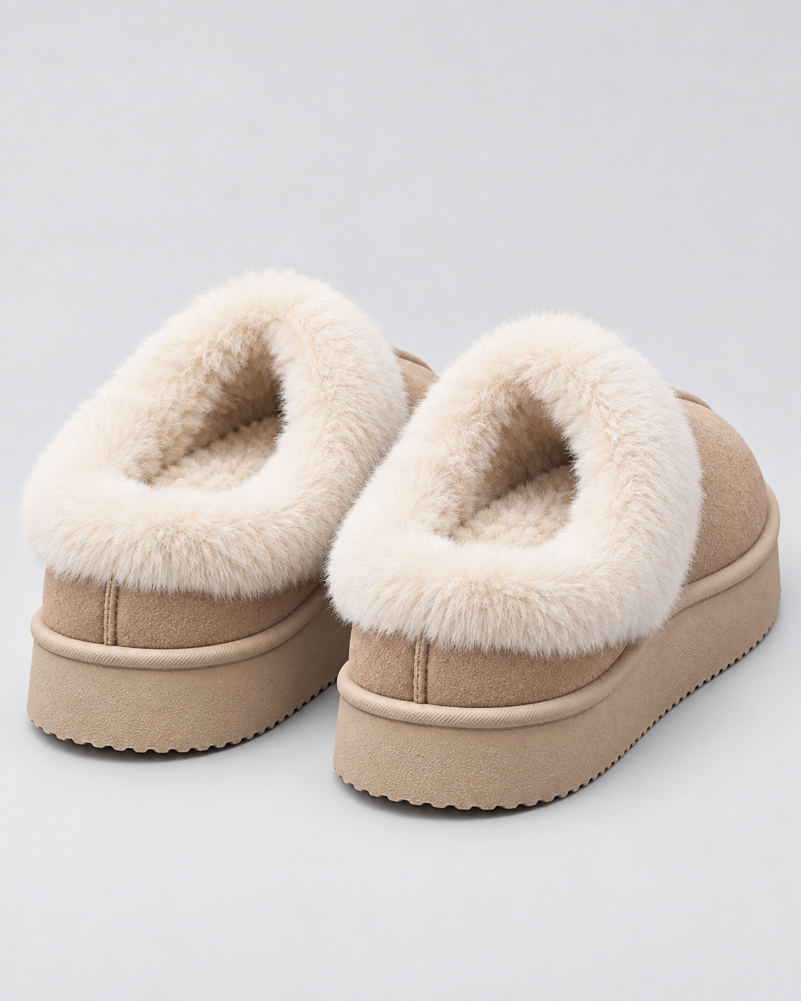 Women's Fur-Trim Platform Slippers – Closed Toe Backless
