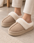 Women's Fur-Trim Platform Slippers – Closed Toe Backless