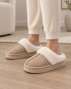 Women's Fur-Trim Platform Slippers – Closed Toe Backless
