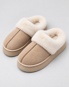 Women's Fur-Trim Platform Slippers – Closed Toe Backless