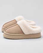 Women's Fur-Trim Platform Slippers – Closed Toe Backless