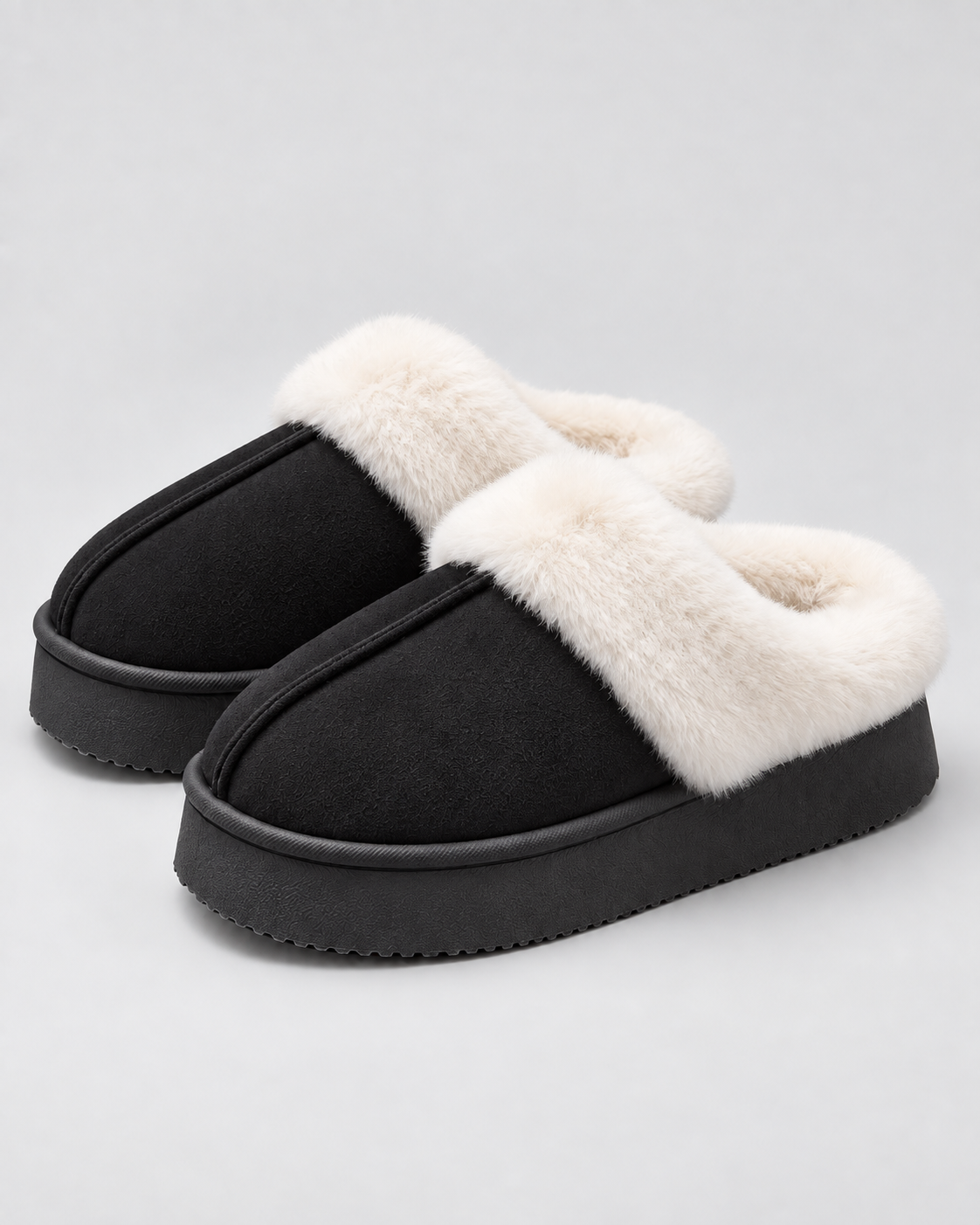 Women's Fur-Trim Platform Slippers – Closed Toe Backless