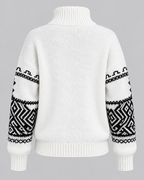 Women's Geometric Quarter Zip Jumper - Aztec Ribbed Collar