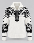 Women's Geometric Quarter Zip Jumper - Aztec Ribbed Collar