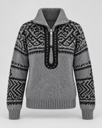 Women's Geometric Quarter Zip Jumper - Aztec Ribbed Collar