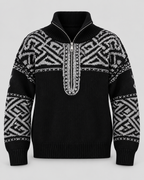 Women's Geometric Quarter Zip Jumper - Aztec Ribbed Collar