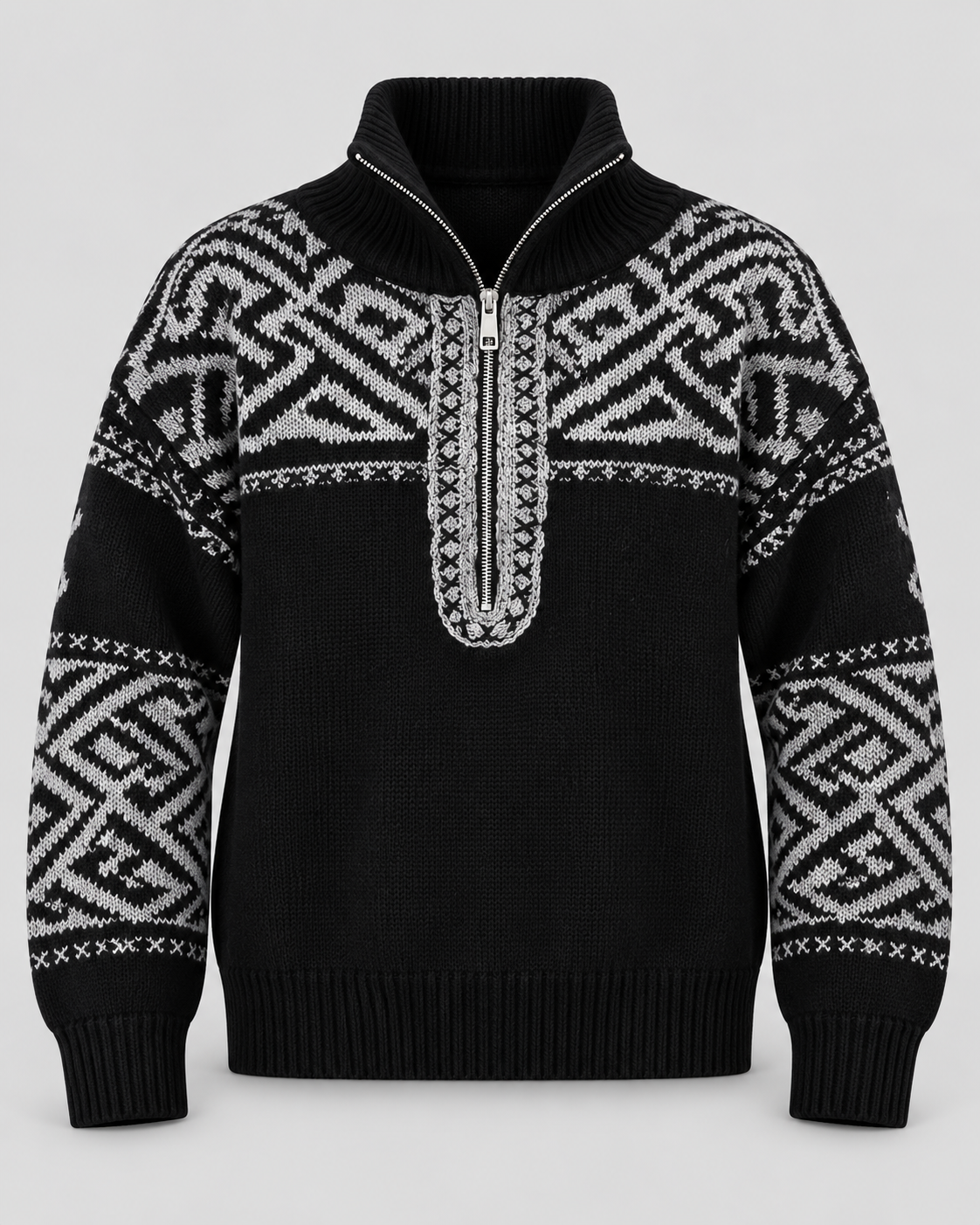 Women's Geometric Quarter Zip Jumper - Aztec Ribbed Collar