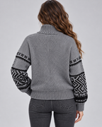 Women's Geometric Quarter Zip Jumper - Aztec Ribbed Collar