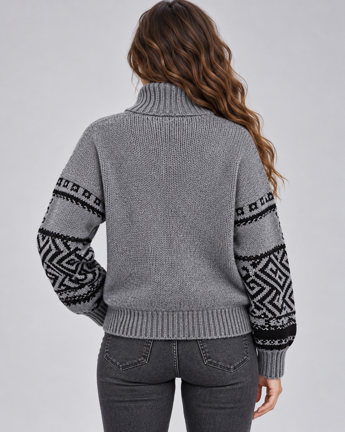 Women's Geometric Quarter Zip Jumper - Aztec Ribbed Collar
