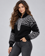 Women's Geometric Quarter Zip Jumper - Aztec Ribbed Collar