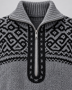 Women's Geometric Quarter Zip Jumper - Aztec Ribbed Collar