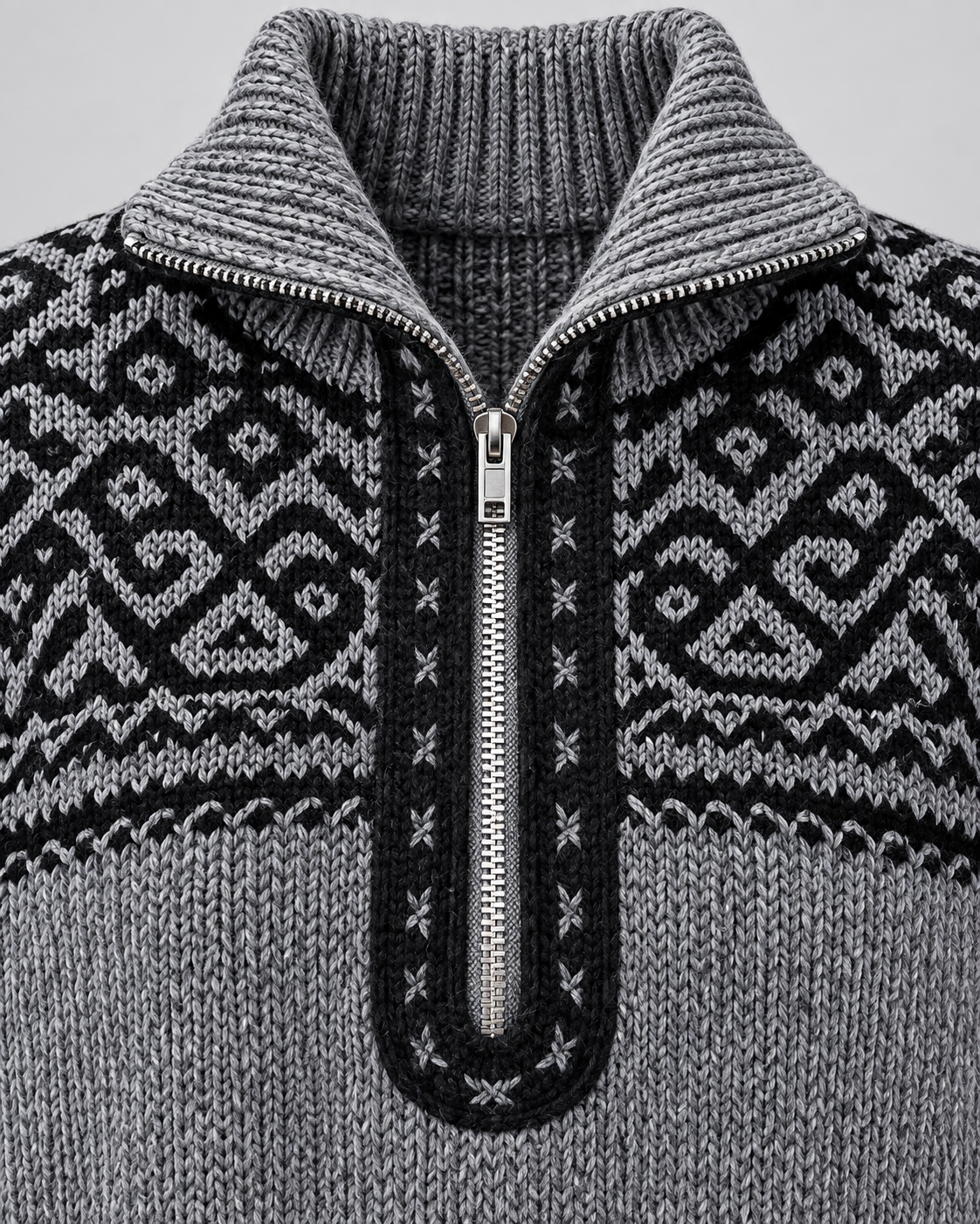 Women's Geometric Quarter Zip Jumper - Aztec Ribbed Collar