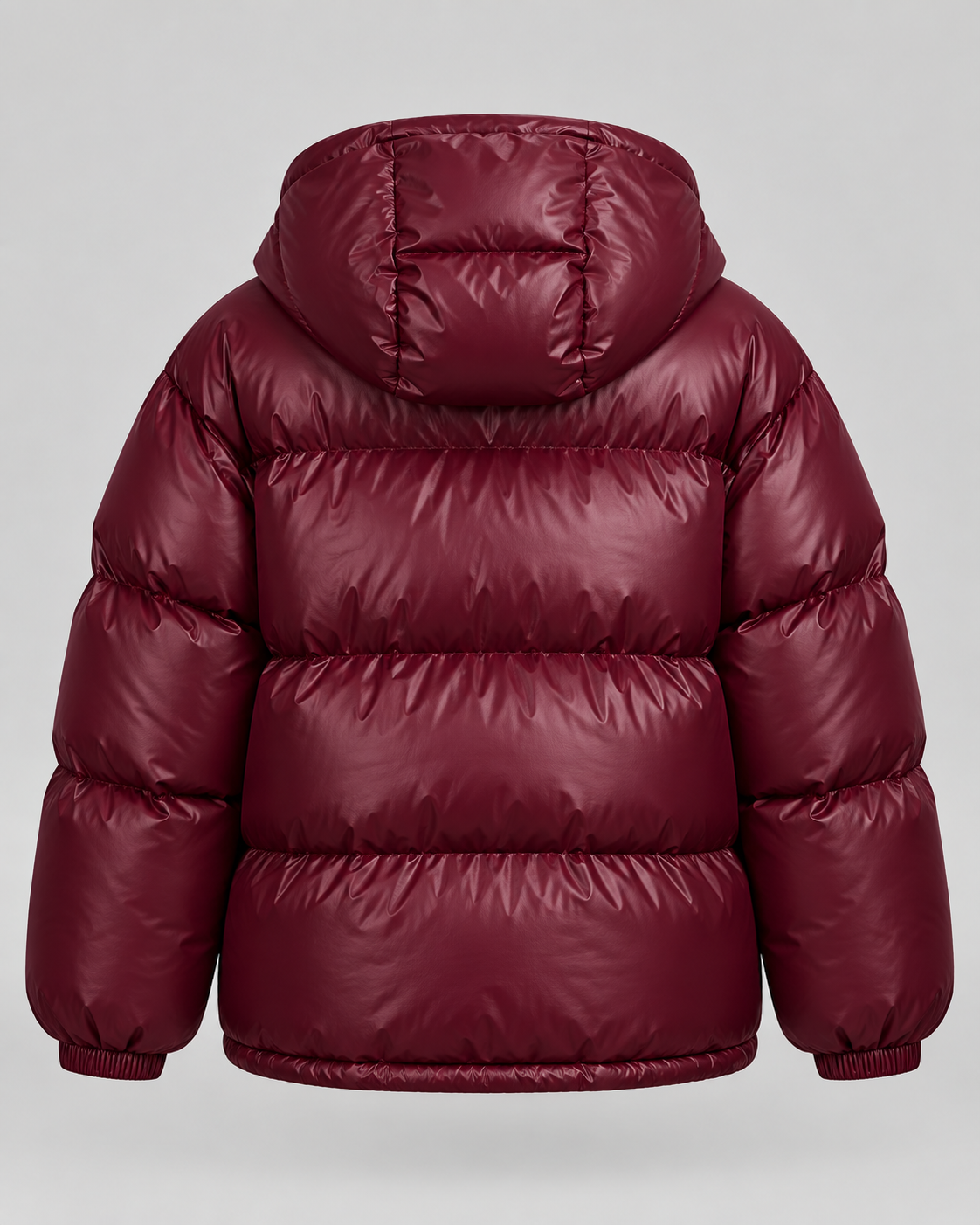 Women's Glossy Burgundy Puffer Jacket – Short Hooded High Collar
