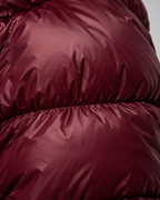 Women's Glossy Burgundy Puffer Jacket – Short Hooded High Collar