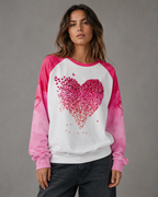 Women's Graphic Sweatshirt - Pink Raglan Butterfly Heart Print