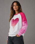 Women's Graphic Sweatshirt - Pink Raglan Butterfly Heart Print