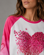 Women's Graphic Sweatshirt - Pink Raglan Butterfly Heart Print