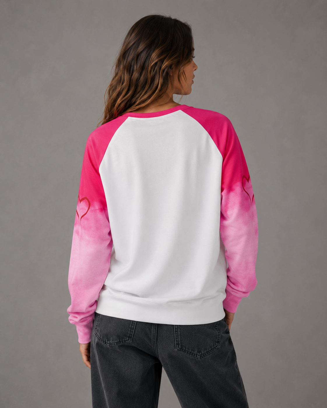 Women's Graphic Sweatshirt - Pink Raglan Butterfly Heart Print