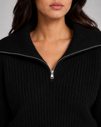 Women's Half-Zip Ribbed Knit Sweater - Cropped Funnel Neck