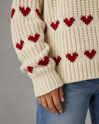 Women's Heart Pattern Chunky Knit Turtleneck Sweater - Relaxed Fit
