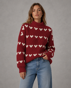 Women's Heart Pattern Chunky Knit Turtleneck Sweater - Relaxed Fit