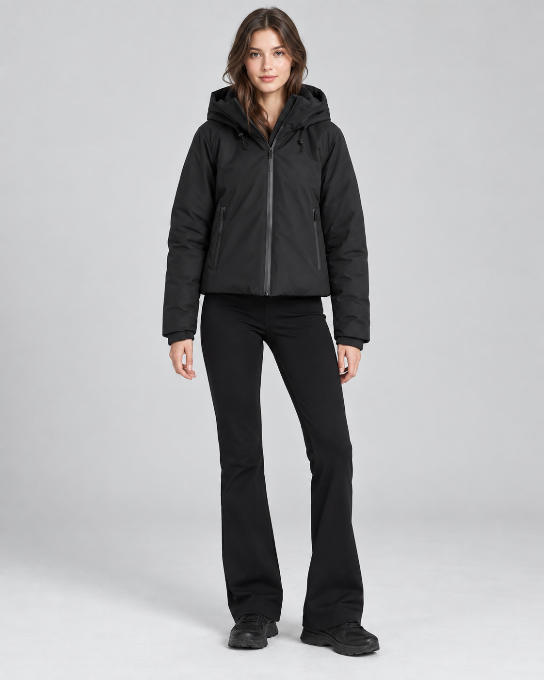 Women's Hooded Padded Jacket - Short Fit Full-Zip Winter
