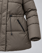 Women's Hooded Puffer Coat with Drawstring Waist and Zip Pockets