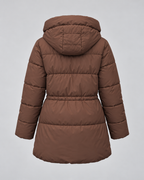 Women's Hooded Puffer Coat with Drawstring Waist and Zip Pockets