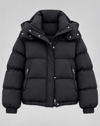 Women's Hooded Puffer Jacket - Oversized Zip Front Short Length