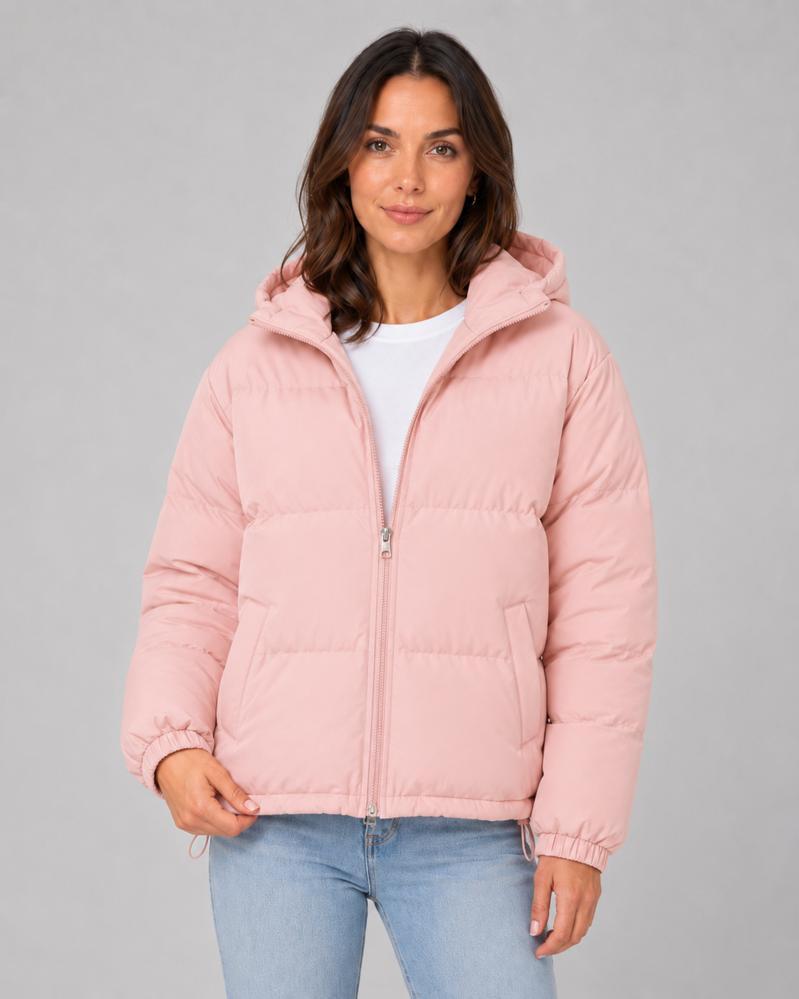 Women's Hooded Winter Puffer Jacket with Drawstring Hem