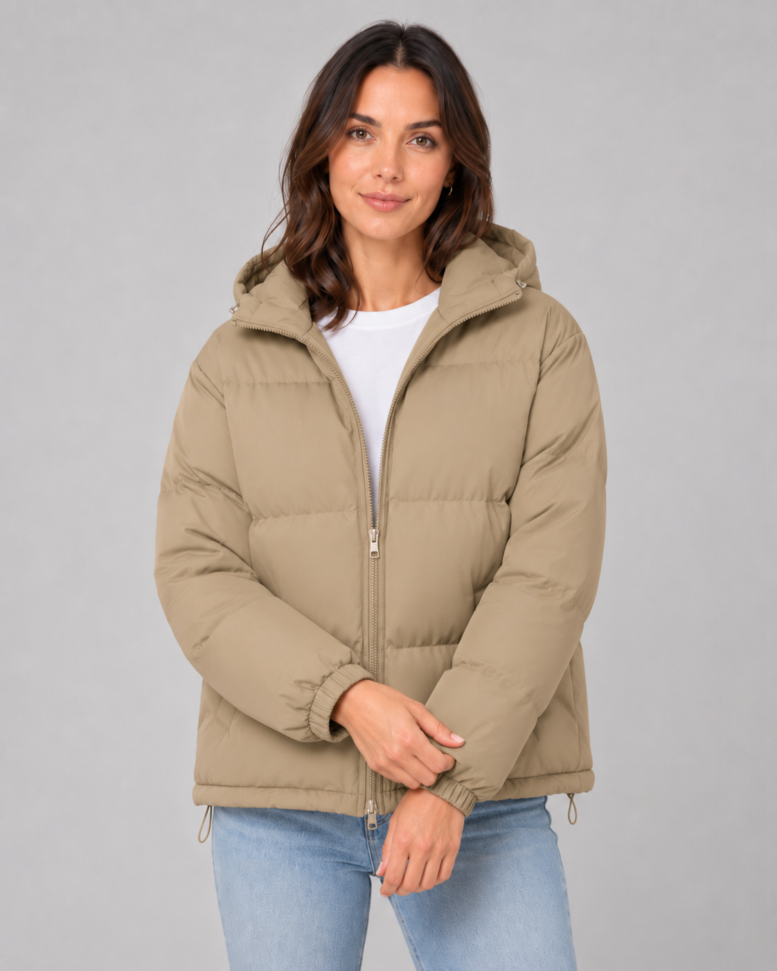 Women's Hooded Winter Puffer Jacket with Drawstring Hem