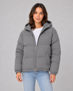 Women's Hooded Winter Puffer Jacket with Drawstring Hem