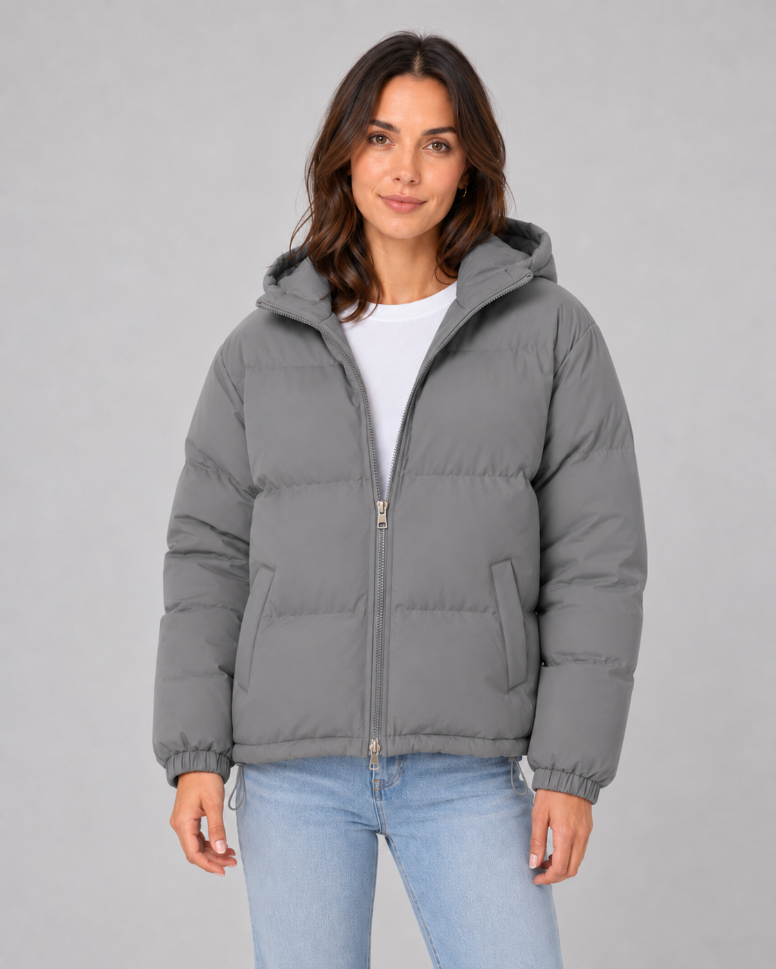 Women's Hooded Winter Puffer Jacket with Drawstring Hem