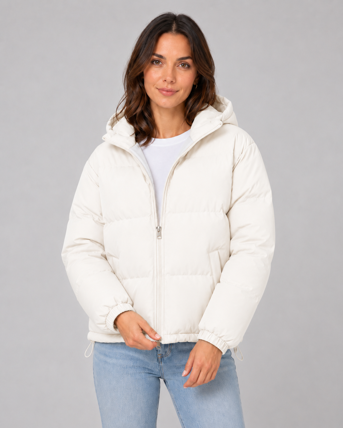 Women's Hooded Winter Puffer Jacket with Drawstring Hem